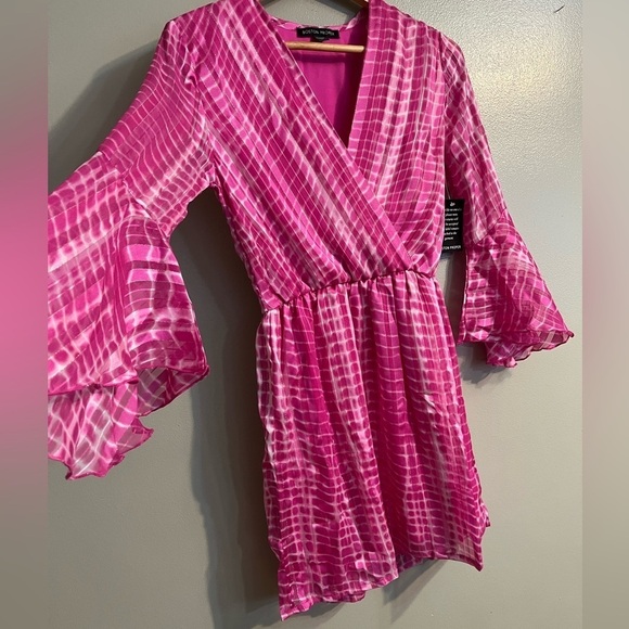 Boston Proper Womens Pink Long Bell Sleeves Lined Mini Dress XXS NWT - Picture 5 of 11